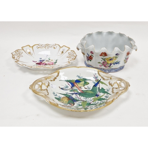 48 - Continental porcelain cache-pot, oval and with wavy rim, floral spray decoration, two-handled, 30cm ... 