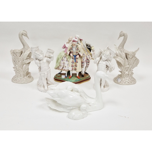 5 - 19th century French porcelain figure group with the Mockery of Age, on a grassy quatrefoil base, 24c... 