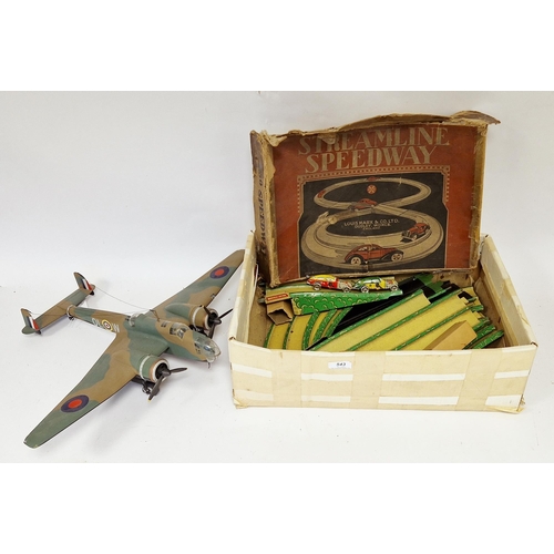 543 - Louis Marx & Co. LTD. Streamline Speedway boxed set together with Handley Page Hampden RAF WWII  mod... 