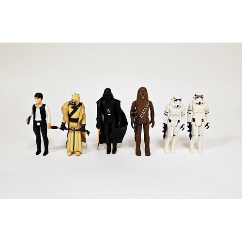 548 - Six Vintage 1977 ©GMFGI Star Wars Action Figures to include Tuscan Raider with weapon and cape, Dart... 