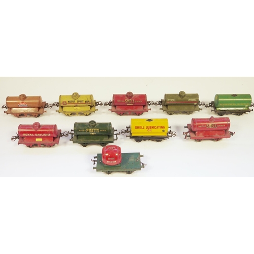 599 - 16 Hornby and other '0' gauge wagons to include lumber, brick and NE gunpowder van and nine Hornby t... 