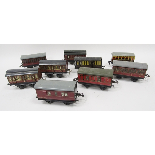 604 - Nine various Hornby passenger coaches to include LMS 'Marjorie' and guards vans