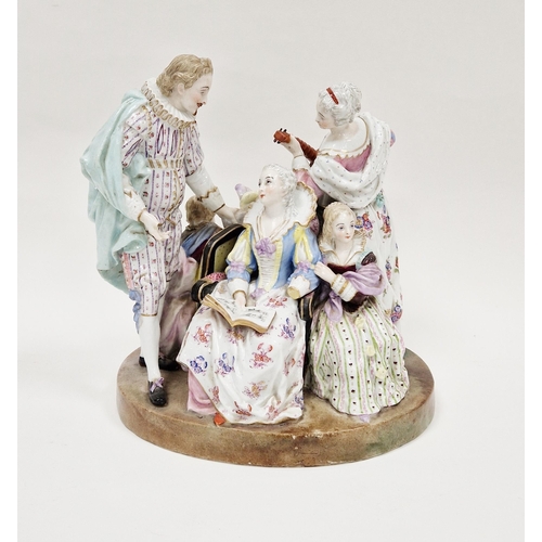 8 - 19th century Continental porcelain conversation group, spurious blue crossed swords marks, a family ... 