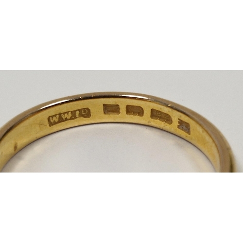 315 - Two 22ct gold wedding bands, hallmarked (one clipped), 11.3 grams gross