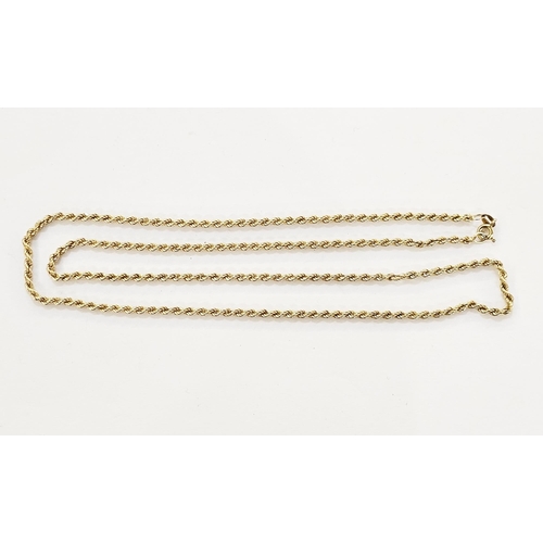 328 - 9ct gold ropetwist chain, approx 4.3g, 62cm long approx.