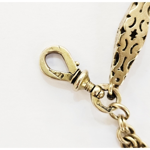 373 - Victorian gold coloured watch chain with alternating belcher and pierced fancy links, 73cm long, lin... 