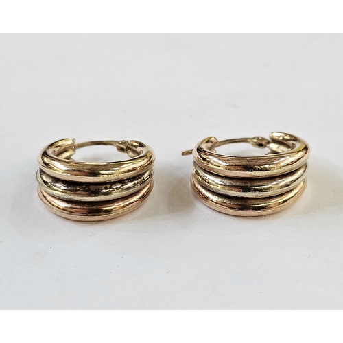 508 - Pair of 9ct gold three-colour hoop earrings, 3.2g approx.