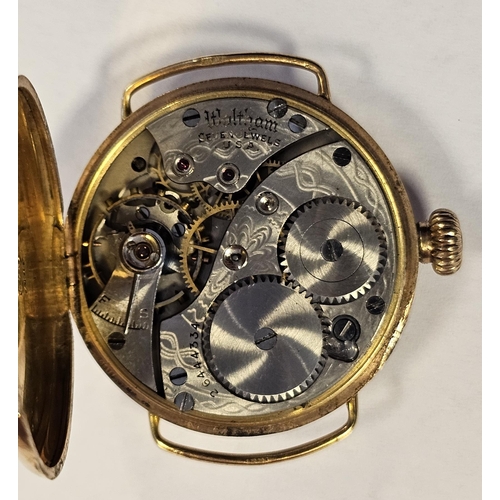 575 - Early 20th century 9ct gold cased trench style wristwatch, the enamel dial with Roman numerals denot... 