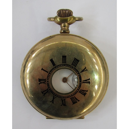 582 - Silver open-faced pocket watch, the enamel dial with subsidiary seconds dial, a gilt metal half-hunt... 