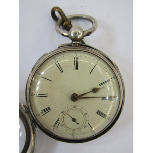 582 - Silver open-faced pocket watch, the enamel dial with subsidiary seconds dial, a gilt metal half-hunt... 