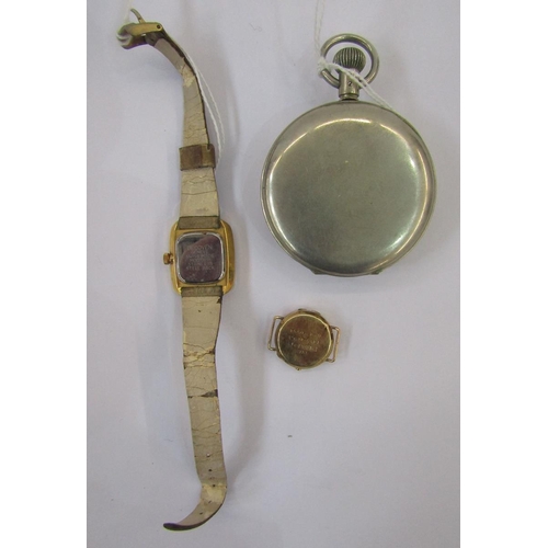 589 - Lady's gold bracelet watch marked 14K, a lady's Heno Incabloc gilt metal and enamel strap watch, and... 