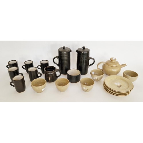 59 - Studio pottery coffee set by Dennis Lacey for Fownhope Pottery, with black glaze, consisting of two ... 