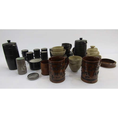 59 - Studio pottery coffee set by Dennis Lacey for Fownhope Pottery, with black glaze, consisting of two ... 