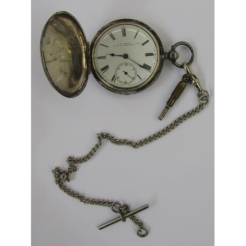 591 - Silver full hunter pocket watch, the enamel dial inscribed for JW Benson, 58 & 60 Ludgate Hill, with... 