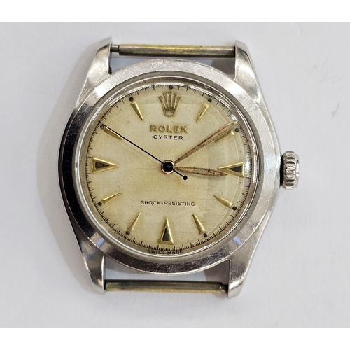 594 - 1950's Rolex Oyster steel cased shock-resisting gentleman's wrist watch, ref 6082, the champagne dia... 