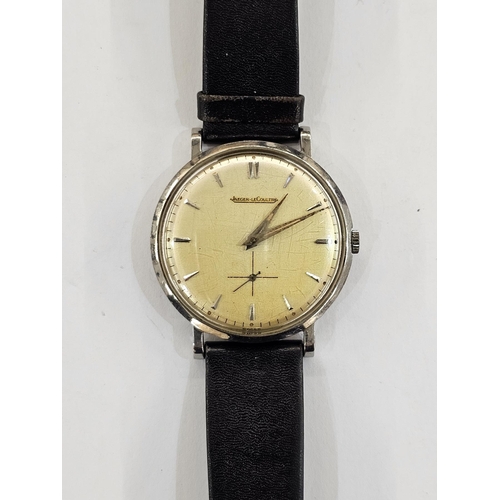 595 - Mid century Jaeger-Le Coultre gentleman's steel cased wrist watch, with baton hour markers, serial n... 