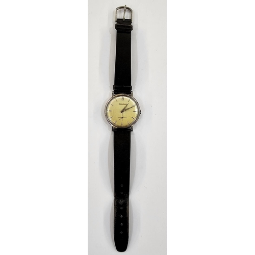 595 - Mid century Jaeger-Le Coultre gentleman's steel cased wrist watch, with baton hour markers, serial n... 