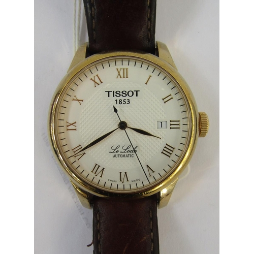 598 - Gentleman's gilt metal Tissot Le Locle automatic strap watch, the dial with gilt Roman numerals and ... 