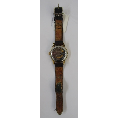 598 - Gentleman's gilt metal Tissot Le Locle automatic strap watch, the dial with gilt Roman numerals and ... 