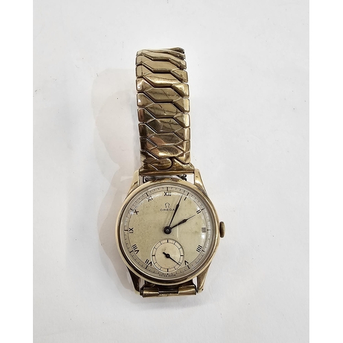 600 - A 1940's 9ct gold cased Gentleman's Omega manual wind wristwatch, the circular dial having Roman num... 