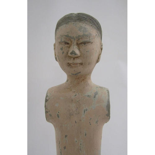 61 - Han Dynasty stick pottery figure with pigment, 206BC to 220AD, used in the tombs of emperors to repr... 