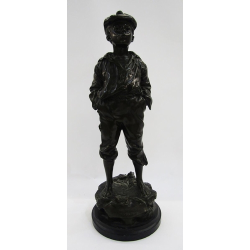 109 - After Victor Szczeblewski bronze figure 'Whistling Cabin-Boy', the standing figure on naturalistic b... 