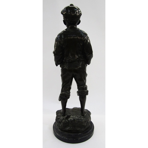 109 - After Victor Szczeblewski bronze figure 'Whistling Cabin-Boy', the standing figure on naturalistic b... 