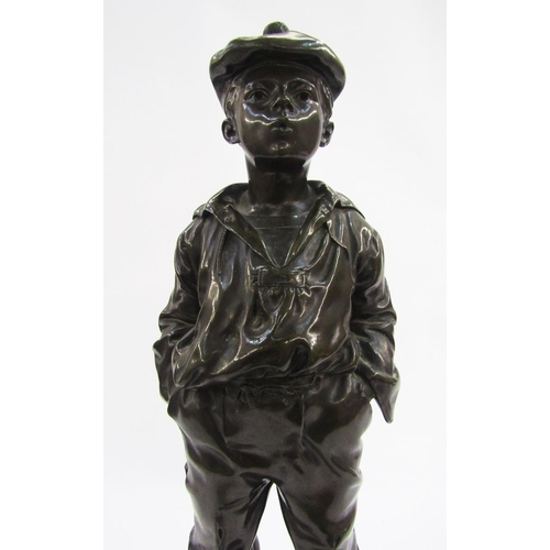 109 - After Victor Szczeblewski bronze figure 'Whistling Cabin-Boy', the standing figure on naturalistic b... 