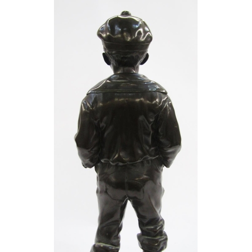 109 - After Victor Szczeblewski bronze figure 'Whistling Cabin-Boy', the standing figure on naturalistic b... 