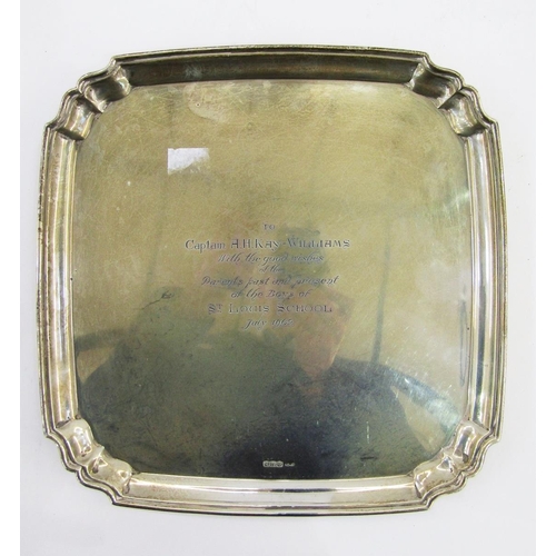 261 - George V silver salver, Sheffield 1925, maker's mark rubbed but possibly Frank Cobb & Co Ltd, of squ... 