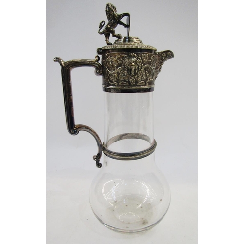 262 - Victorian silver plate mounted glass claret jug by Elkington & Co, the hinged lid with thumb piece c... 