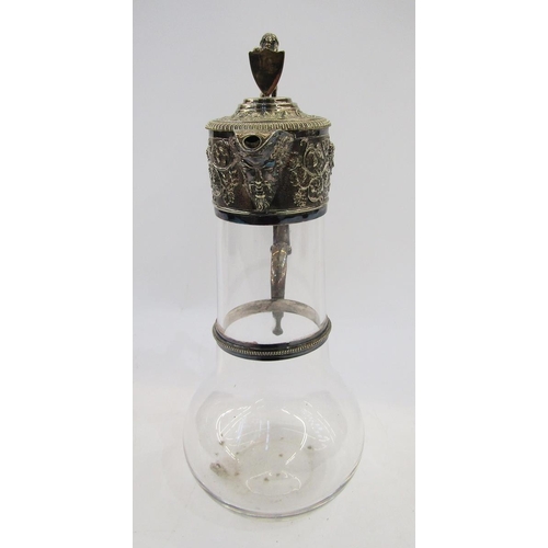 262 - Victorian silver plate mounted glass claret jug by Elkington & Co, the hinged lid with thumb piece c... 