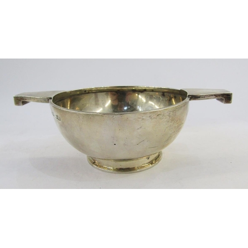 267 - Indian white metal quaich, Calcutta, Hamilton & Co, of plain form with twin solid handles, engraved ... 