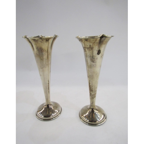 273 - Pair of silver vases, Birmingham 1981, maker's mark rubbed, of fluted trumpet form, weighted, 17.5cm... 