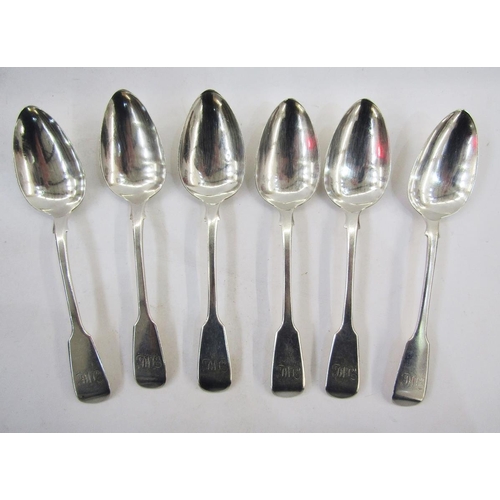 290 - A set of six George lV fiddle pattern dessert spoons London 1827, 6ozt approx