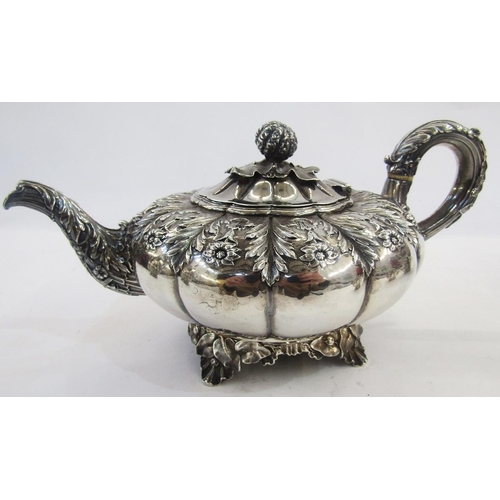 295 - George IV silver three-piece teaset with teapot, two handled sugar basin and cream jug, each piece o... 