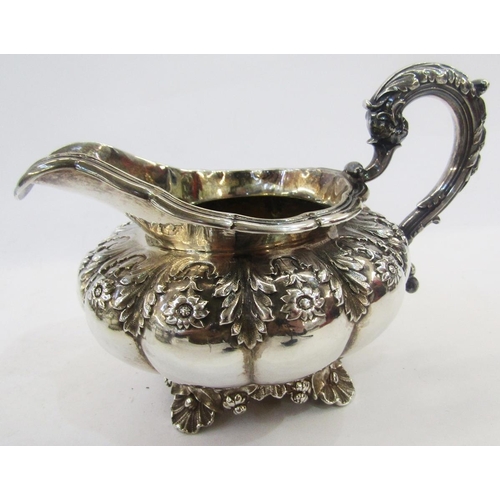 295 - George IV silver three-piece teaset with teapot, two handled sugar basin and cream jug, each piece o... 