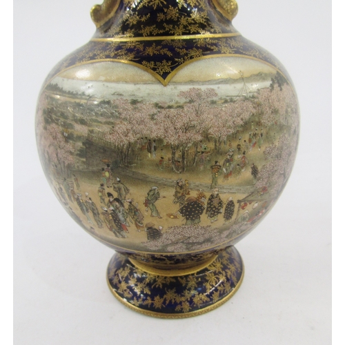 51 - Japanese Late Meiji period (1868-1912) blue-ground globular Satsuma vase, finely painted and gilt wi... 