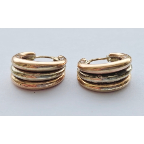 508 - Pair of 9ct gold three-colour hoop earrings, 3.2g approx.