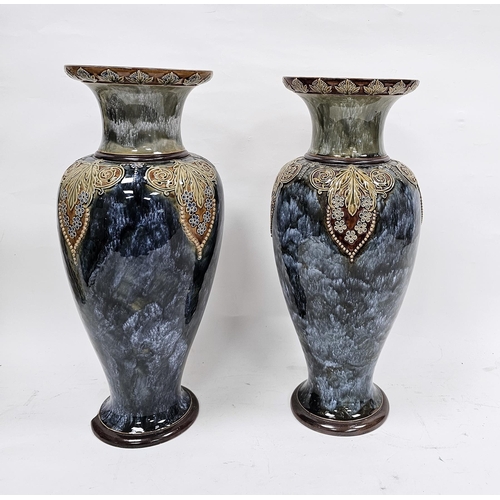 1 - Large matched pair of late 19th century Royal Doulton oviform vases, decorated with lappet-shaped fo... 