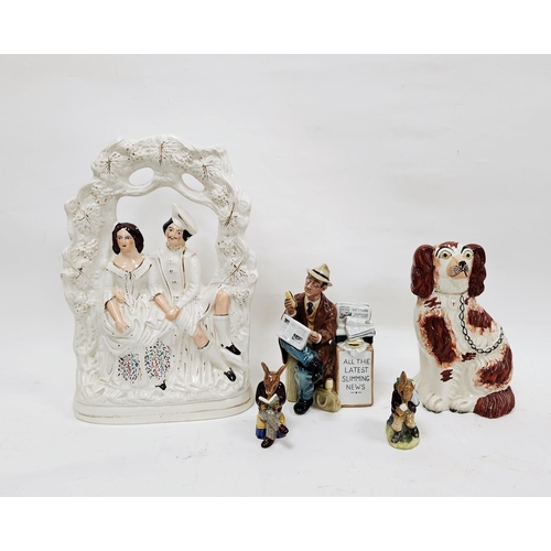 10 - Late 19th century Staffordshire pottery arbour group with gentleman and companion, a Staffordshire p... 