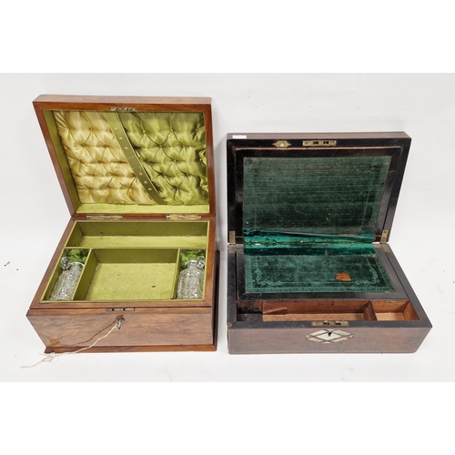 1004 - Two Victorian burr walnut boxes, the first, a writing box, inset with mother-of-pearl octagon to cov... 