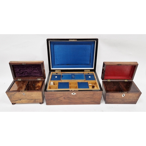 1008A - Two Regency rosewood tea caddies of sarcophagus form, each with hinged lids opening to two lidded co... 