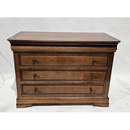 1049 - Pair of modern cherrywood chests of three long drawers, each with moulded tops having rounded corner... 