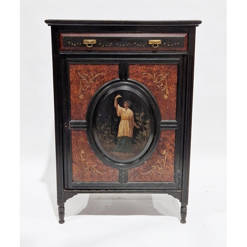 1101 - 19th century ebonised and burr maple Aesthetic Movement side cabinet, the single long drawer with gi... 