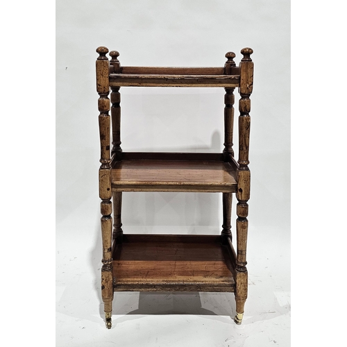 1126 - 19th century mahogany three tier whatnot, each rectangular tier with a three-quarter gallery rail, t... 