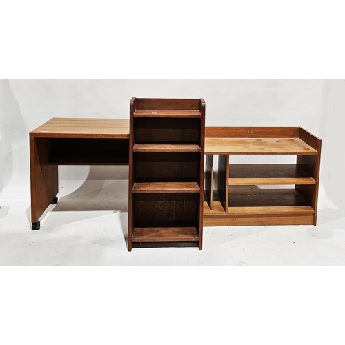 1131 - Teak music storage cabinet, 63cm high x 105cm long, teak desk on castors, 67cm high x 85cm long and ... 