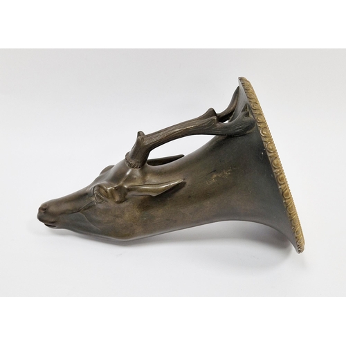 114 - Bronze rhyton in the Grand Tour manner, cast in the form of a stag's head, with gilt lined interior ... 