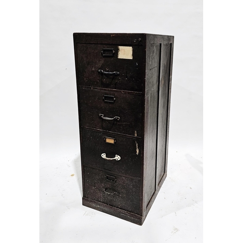 1145 - Early 20th century stained oak four drawer filing cabinet, each drawer with metal loop handles and i... 