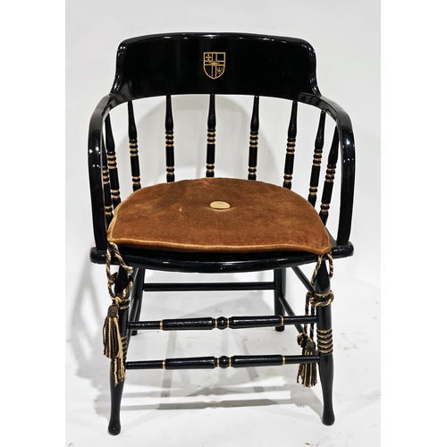 1155 - Late 19th / early 20th century tub chair with spindle back and solid seat, on turned legs with doubl... 